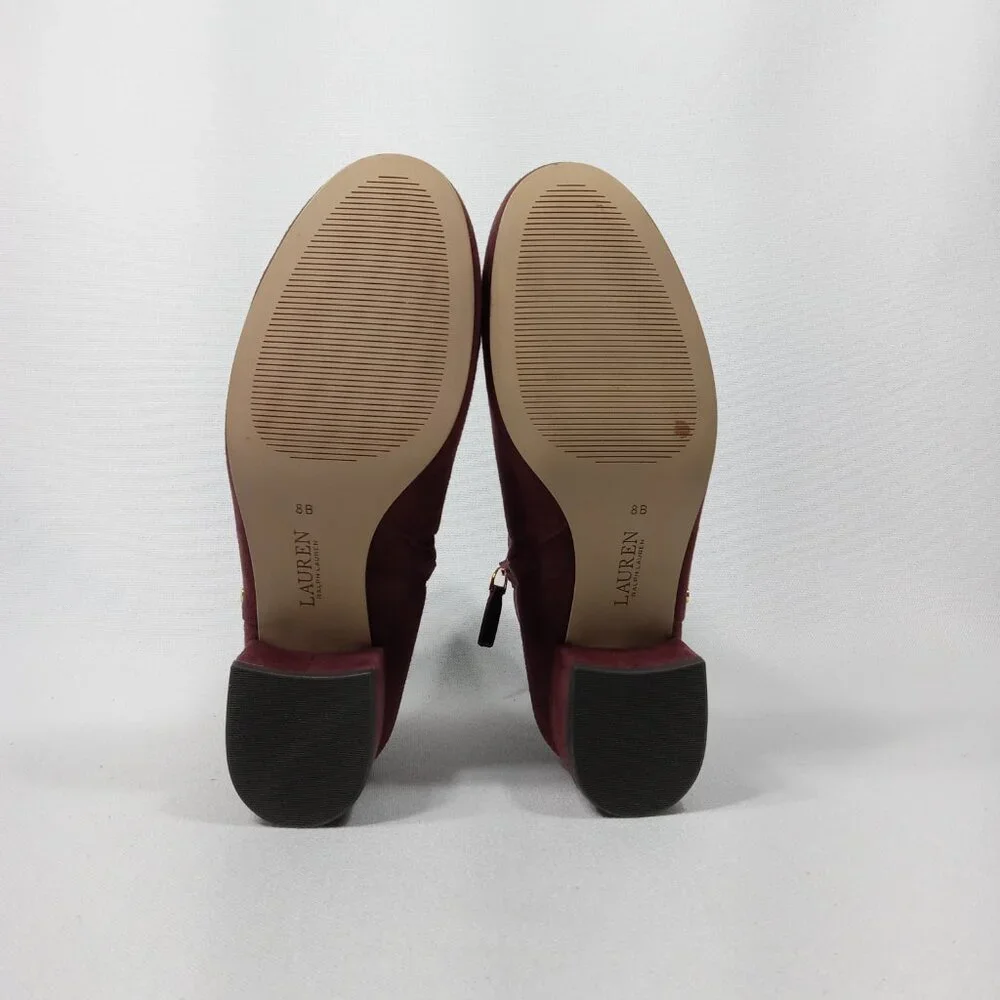 LAUREN RALPH LAUREN Wharton Women's Burgundy Studded Boots Size 9 B